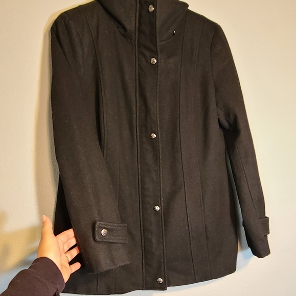 Calvin Klein Funnel Neck Black Wool Coat - 8 - Picture 3 of 10